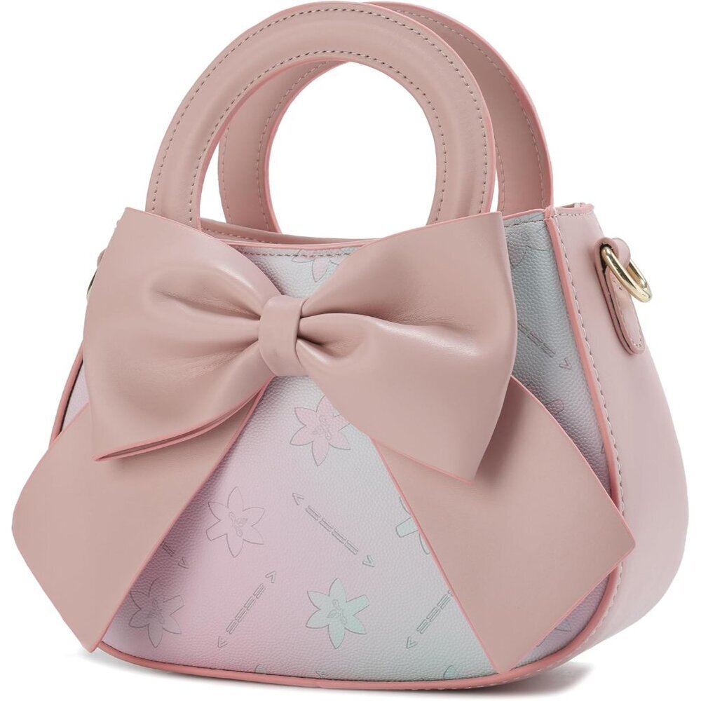 Vegan Leather Crossbody Bag Elegant Bow Floral Pattern Compact Small Purse